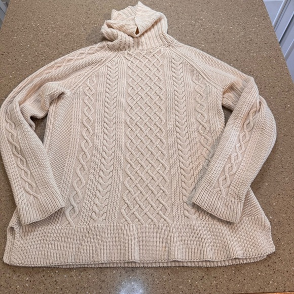 Talbots Cream Cowl Neck Cable Knit Sweater Size Large - Picture 1 of 6